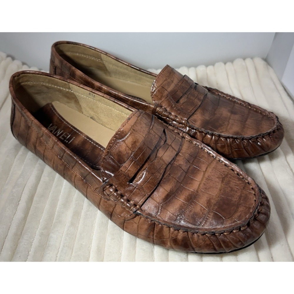 Vaneli Alika Croc Embossed Penny Loafers Tan Women's US Size 8M NEW